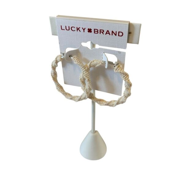 Off White Woven Hoop Earrings. Great Neutral Color that will go with so much! - Picture 3 of 5